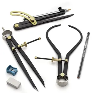 7-Piece Caliper and Compass Set Industrial Workshop Grade Instrument Solid Steel with Brass Fittings Knurled Locking Nuts