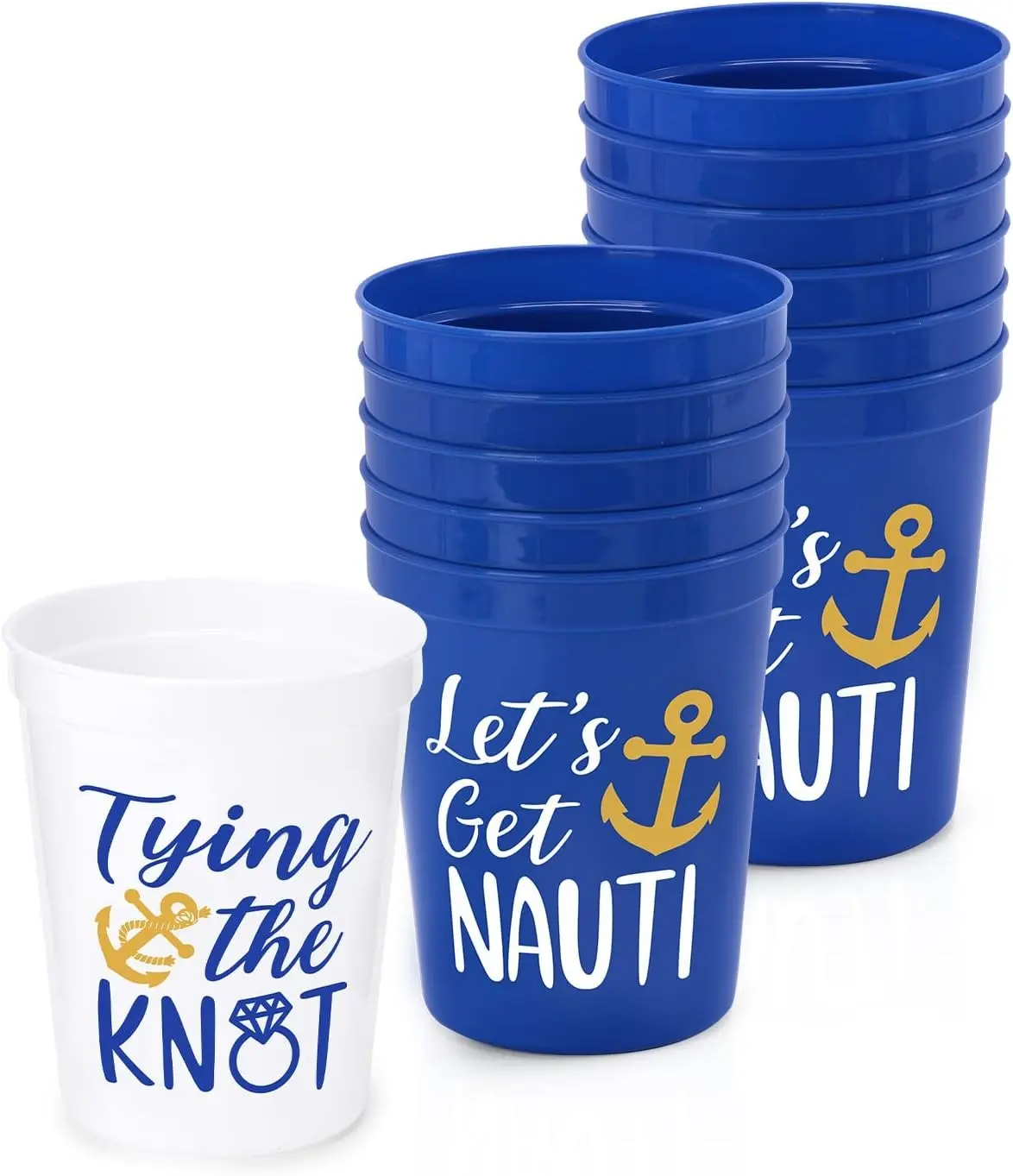 Nautical Sailor Party Plastic Cups Let’s Get Nauti Bachelorette Party Decor | 12PCS Nautical Theme Stadium Cups Bridal Shower Summer Party Favors Decorations Reusable Party Cups Supplies 16OZ