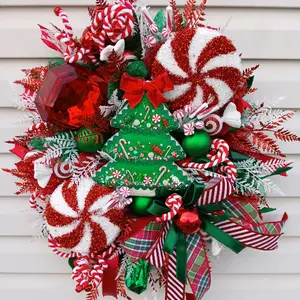 Christmas Tree Cookie Wreath with Peppermint Candy Canes and Festive Green Ornaments