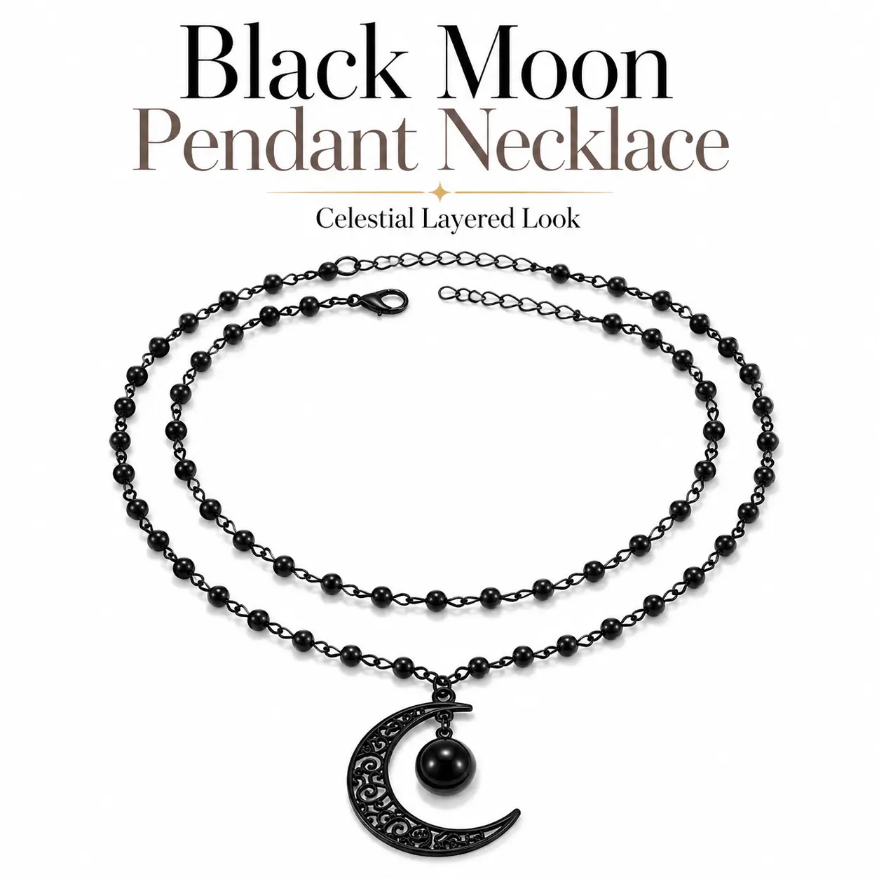 Women's Celestial Crescent Moon Filigree Statement Necklace - Gothic Crystal Central Pendant, Adjustable Length 35+7cm Chain, Mystical Moon Charm, Elegant Celestial Look for Daily & Special Occasions Set, Adjustable Length Necklace, Celestial Chain Neckla