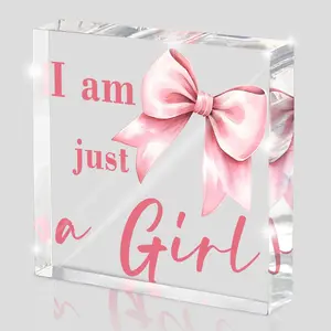 Preppy Pink Bow Acrylic  Sign, Girls Dorm Desk Decor, Cute Preppy Room Decor, College Sorority Gift, I am just a girl Acrylic plaque, Rectangle Design