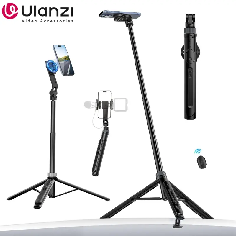 Ulanzi TT88 1.44M Overhead Selfie Stick Tripod with MagSafe Clip, Remote Control - Smartphone Accessory for Vlogging, Livestreaming, Electronic Gadgets, Tripod for iPhone