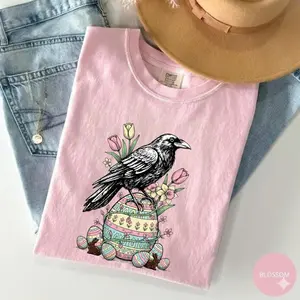 Comfort Colors F-Caw-F Easter Crow Shirt, Playful Goth Aesthetic Raven Graphic Tee, Aesthetic Cute Spooky Spring Animal Outfit, Trendy Oversized Crow Lover Design, Premium Garment Dyed Dark Humor Gift