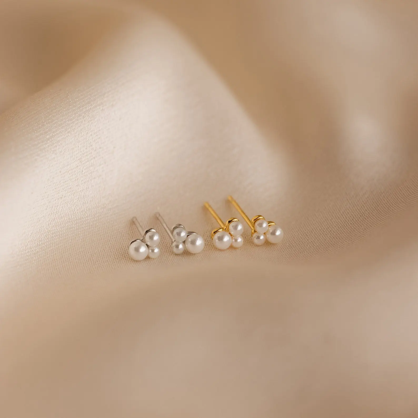 Trio Cluster Pearl Studs by Caitlyn Minimalist - Dainty Beaded Pearl Stud Earrings - Classic Wedding Jewelry - Bridesmaid Gifts