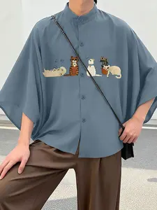 INCERUN Men's Loose Fit Casual Shirt, Half Sleeve Animal Pattern, Long Length, Summer Daily Wear, Comfortable and Stylish