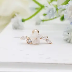 16G Shell Flower with Leaves Elegant Surgical Steel Stud Earring,Cartilage,Conch, Helix Piercing