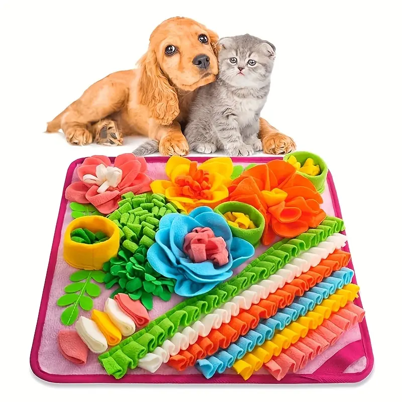 Small Pet Snuffle Fabric Pad - Easy Storage Foraging Mat, Slow Feeding Nose Work Training Tool, Stress Relief Enrichment Toy for Dogs