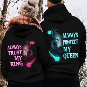 Matching Wolf Couple Matching Hoodie Always Trust My King Always Protect My Queen for Women for Men Unisex, Perfect Gift Anniversary Clothes