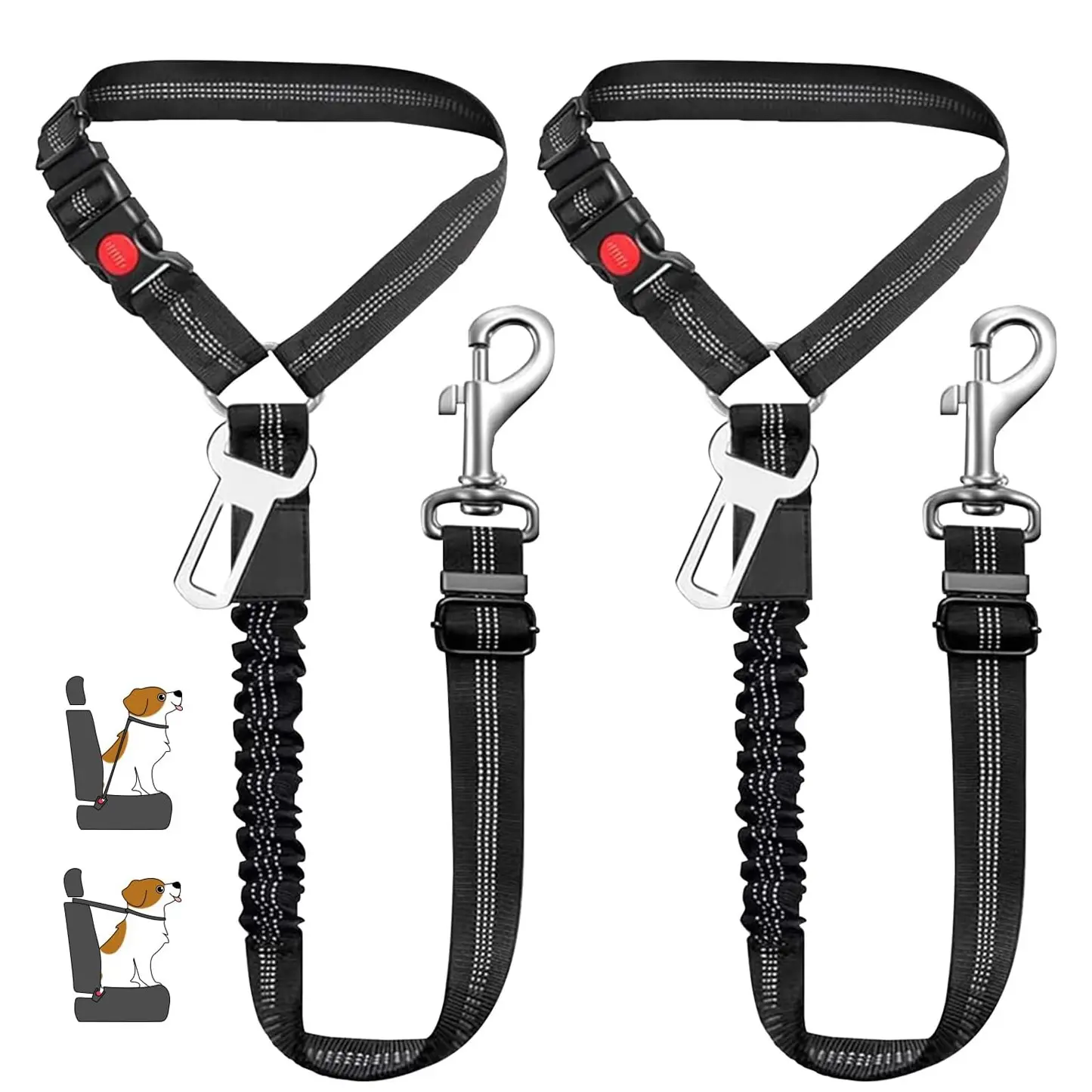 2-Pack Pet Safety Universal Harness with Adjustable Dog Car Seat Belt, Shock-Absorbing Elastic Rope, Fits All Vehicles, Multiple Colors Available