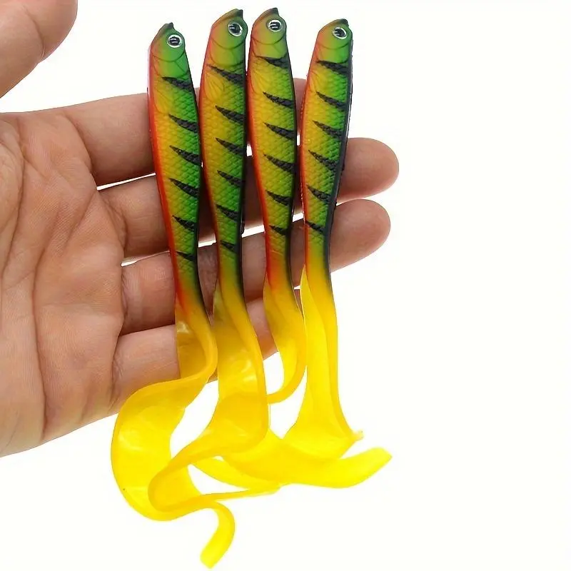 Artificial Fishing Lure, Saltwater Fishing Lures, 4 Counts/set Long Tail Fishing Bait, Soft Fake Fishing Bait, Outdoor Fishing Accessories for Fishing Enthusiasts, Fishing Lures Kit