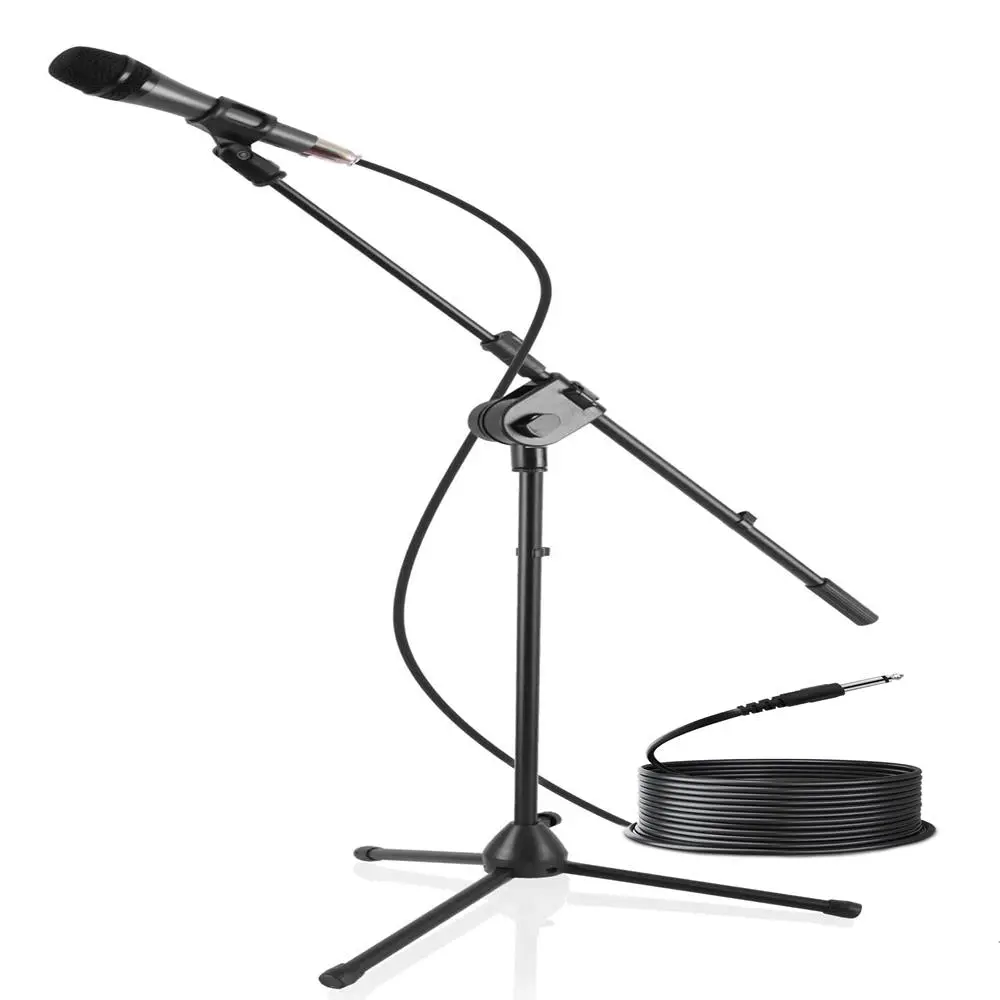 Dynamic Microphone & Tripod Stand Set | High Clarity Vocal Mic Kit with Adjustable Steel Boom Stand - Ideal for Karaoke, Studio Recording & Live Performances, Use Cable for Stage Performance