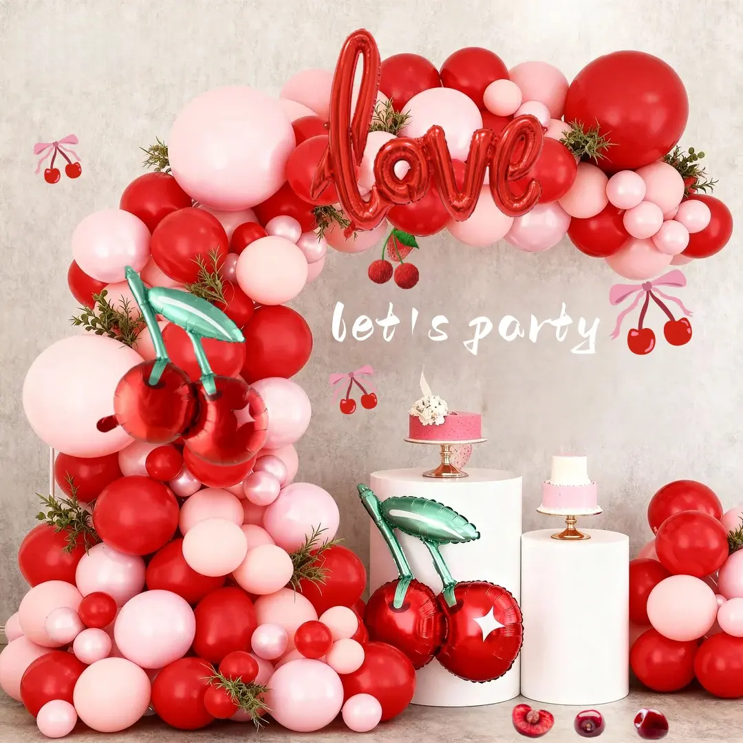 108 Red Valentine's Day Balloon Arch Set Heart Shaped Balloons - 40 inch Red Love Cherry Pattern Aluminum Foil Balloon, Party Balloons Decorations, Suitable for Valentine's Day, Wedding, Engagement, Birthday, Anniversary, Decoration Balloon Arch Kit