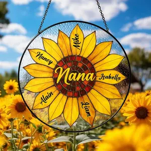 Sunflower Stained Glass Suncatcher, Family Gift Nana Nini Mom Mother Sunflower, Flower Garden Gift Home Decor Mother Day Gift