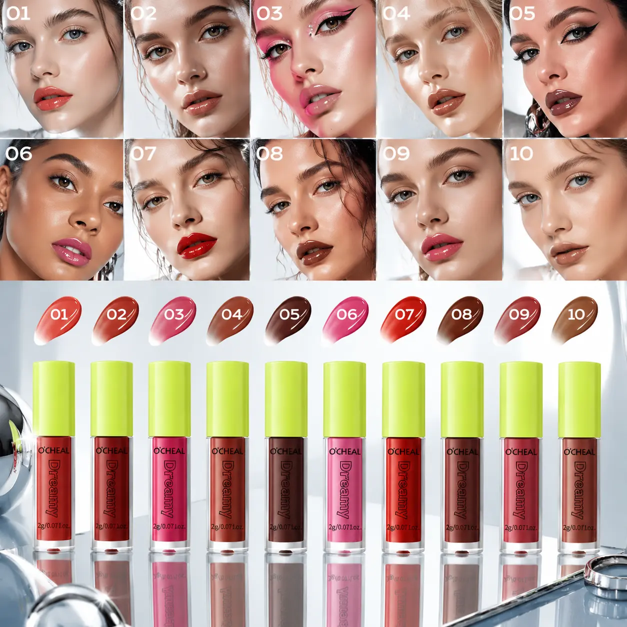 10-Shade Lip Gloss Set, High-Shine Liquid Lip Color Collection with Smooth Glossy Finish for Everyday Makeup Looks