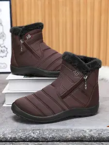 Women's Outdoor Snow Boots, Fuzzy Warm Lining, Large Size Casual Short Boots, Lightweight Walking Shoes, Candy Color Options, Casual Ankle Boots
