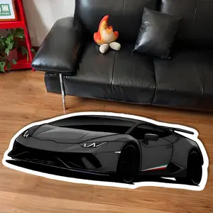 Modern Cartoon Mechanical Car Lamborghini Theme Large Area Rug, Washable Plush Carpet for Living Room Bedroom, Trendy Street Art Design, Soft Rug