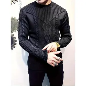 Men's Plus Size Cable Knit Sweater - Red, Casual & Stylish Pullover with Twisted Texture for Fall/Winter, Soft Polyester Blend, Loose Fit, Perfect for Casual Attire, Everyday Pullover |   Streetwear Sweater |   Glossy Fabric, PLUS SIZE