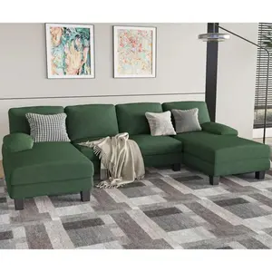 3 - Piece Corduroy Sectional Sofa Couches For Living Room, U Shaped Modular Sectional Sofa