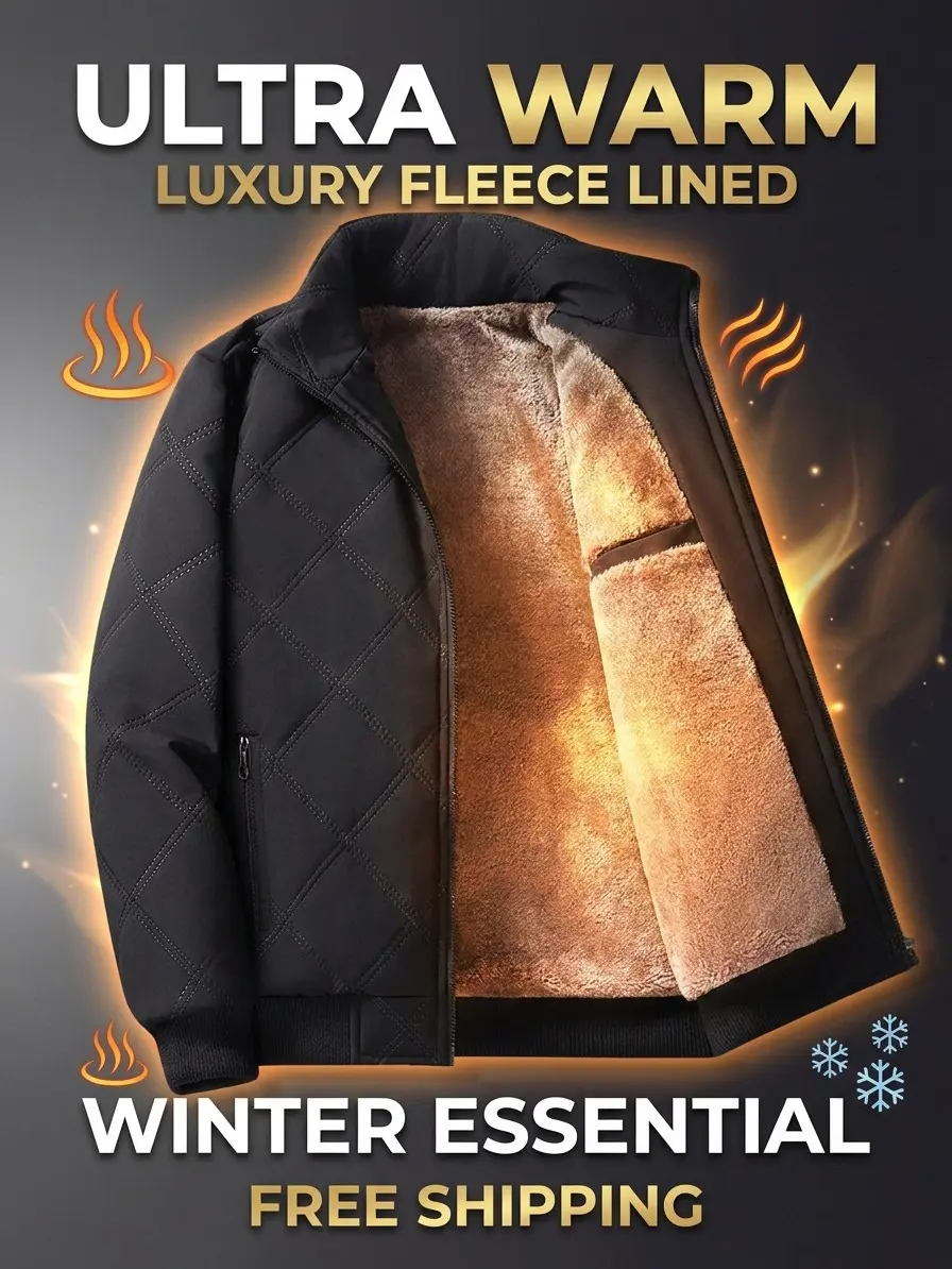 Men’s winter diamond-pattern fleece jacket, stand collar, thick and warm, loose casual puffer jacket, baseball collar jacket Coats Menswear