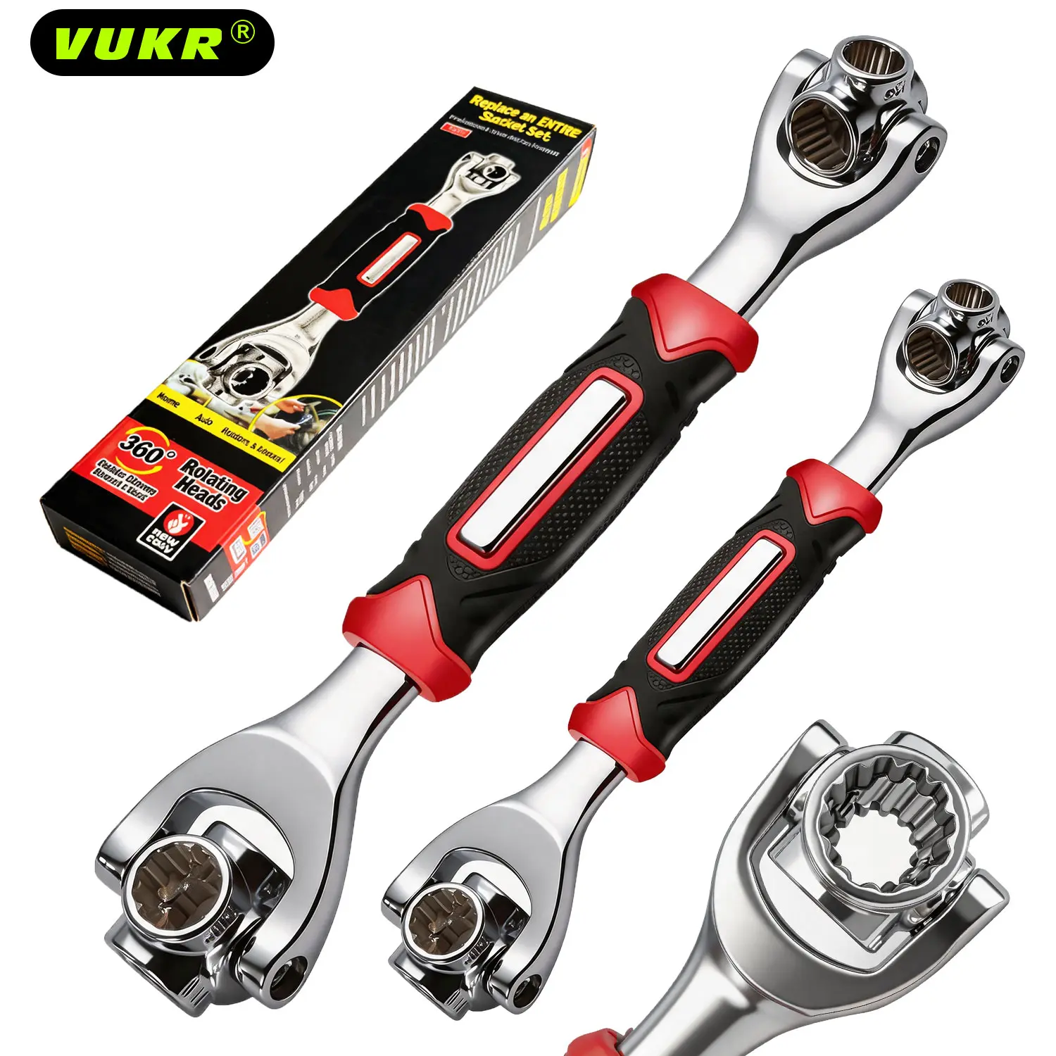 VUKR 52-in-1 Universal Drive Socket Wrench - Multifunctional Socket Combination Tool with 360-Degree Rotating Head for Home, Automotive Repair, Drive Socket Wrenches