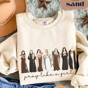 Pray Like a Girl Sweatshirt, Catholic Saint Crewneck, Trendy Christian Gift, Faith Based Apparel, Religious Aesthetic, Confirmation Sponsor, Jesus Lover Top, Retro Style, Women Clothing