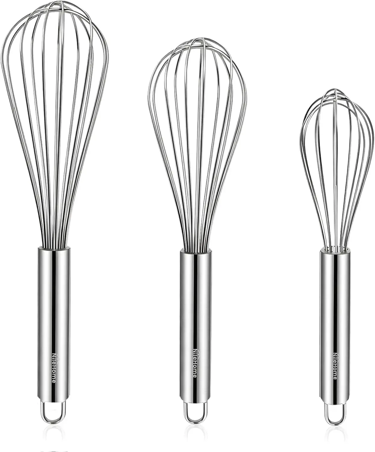 Stainless Steel Whisk Set 8" 10" 12" Kitchen Whisk Balloon Whisk Kitchen Wisk Wire Whisks for Cooking, Whisking, Blending, Beating, Stirring-3