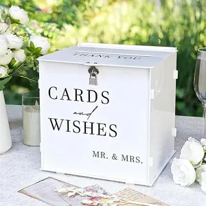 White Acrylic Card Box with Slot & Lock, Elegant Wedding Card Boxes for Reception, Large Money Envelope Gift Card Box for Party Wedding Birthday Engagement Anniversary Stylish Table Decor