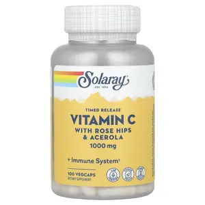 Solaray Timed Release Vitamin C with Rose Hips & Acerola, 1,000 mg, 100 VegCaps
