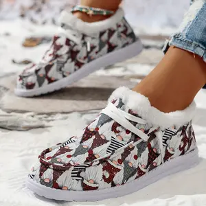 Cozy Snowflake Canvas Shoes - Women's Casual Lace Up Plush Lined Low Top Shoes for Christmas - Lightweight, Comfortable, and Stylish Winter Footwear