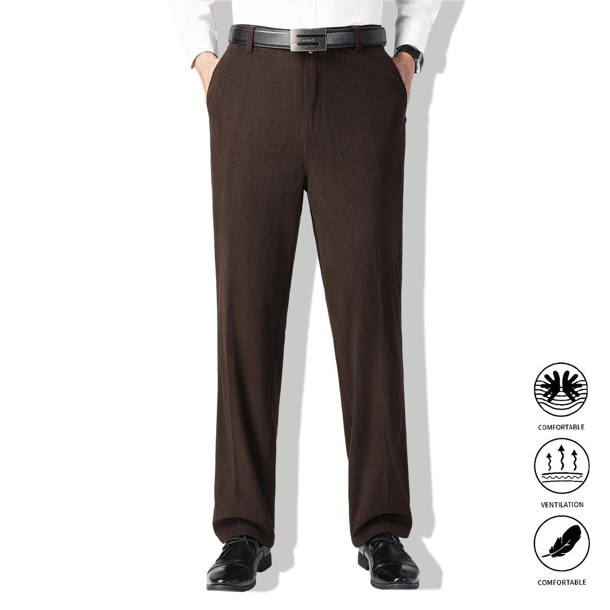 Men’s suit trousers in corduroy texture; business long pants; casual pants; formal dress pants—suitable for business and everyday wear.