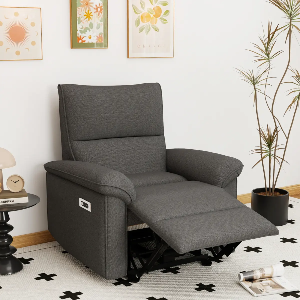 Wall Hugger Recliner,Zero Wall Power Recliner Chair,Electric Recliner for Living Room,Fabric Reclining Armchair for small space,Reclining Sofa for Bedroom/Apartment/RV,USB Port(Type-C) (Dark Gray)