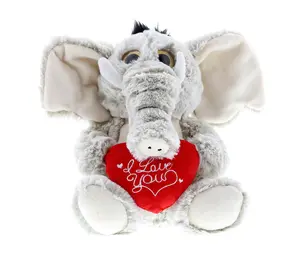 DOLLIBU Super-Soft Plush Sitting Elephant Stuffed Animal - Adorned with Red "I Love You" Heart - Kids' Stuffed Animals for Ages 0-12