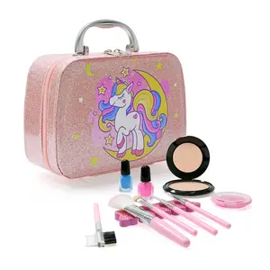 Contixo Pretend Play Kids Makeup Set with Sparkle Unicorn Case for Girls Ages 3+ Includes Brushes Nail Polish Blush Mirror Safe Non-Toxic