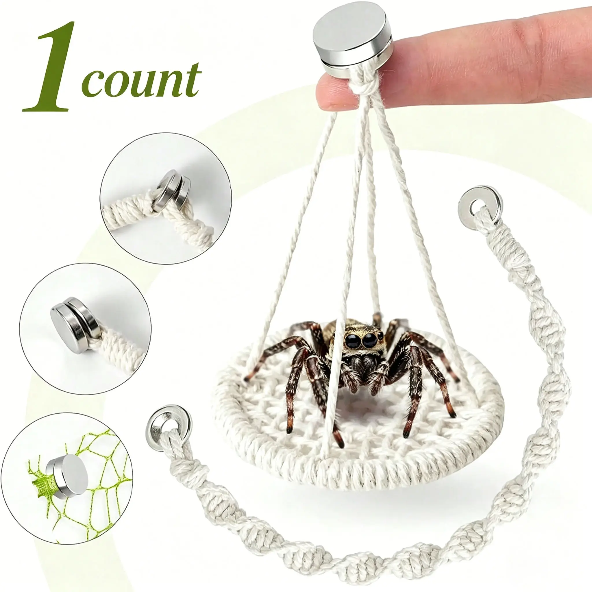 1PC Magnetic Jumping Spider Rope Bridge, Mini Hut, Small Pet Hammock, Enclosure, Magnetic Design for Fixing, Rope Net Structure Satisfies Climbing Instinct, Compact Shape Adapts to Breeding Environment, Ideal for Jumping Spiders, Crab Pets, Enclosed