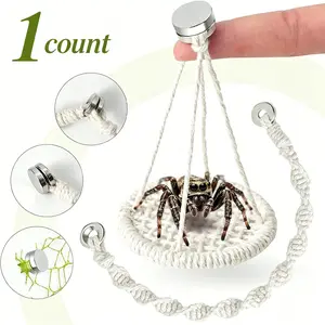 1PC Magnetic Jumping Spider Rope Bridge, Mini Hut, Small Pet Hammock, Enclosure, Magnetic Design for Fixing, Rope Net Structure Satisfies Climbing Instinct, Compact Shape Adapts to Breeding Environment, Ideal for Jumping Spiders, Crab Pets