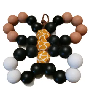 Black and Brown Butterfly Keychain with Orange Giraffe Bead and White Balls Black Brown Butterfly Keychain
