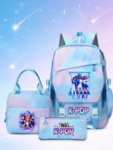 K-Pop Demon Hunters Cartoon Print Backpack Set, Dreamy Blue Gradient Student Bag, Cute School Lunch Pouch, Multi-Color Options