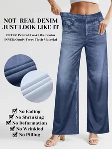 Women's High Waist Stretchy Wide Leg Jeans, Loose Fit Denim Jeans with Pockets, Casual All Season, Christmas style