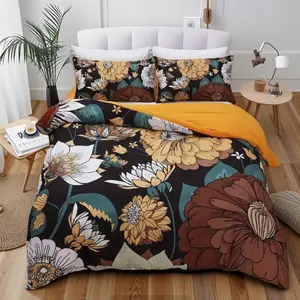 Rustic Floral Down Comforter Set, Charming Floral Pattern, Soft Washed Fabric, Includes 1 Quilt Cover and 2 Pillowcases, One Size Fits All, Home Decor Essentials