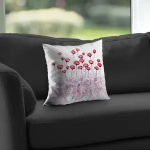 Begin Home Decor C1PC1414FD6B4G 14 x 14 in. Pink Flowers in A Field - Purple Flowers Poly Twill Throw