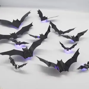 3D Bat Shape LED Decorative Lights, 12 Pieces Bat Wall Stickers, Home Party Festival Decoration, Halloween Theme Decorations