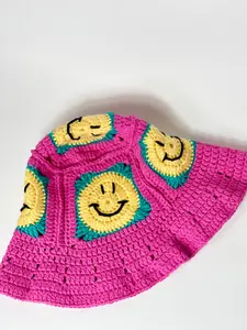 Handmade Crochet Smiley Face Bucket Hat