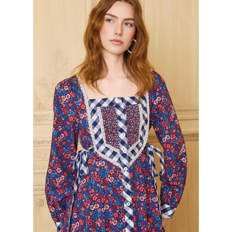 GUNNE SAX for ModCloth Veronica Midi Dress 100% Cotton Floral Print Long Sleeve Button Front (XS-4X)