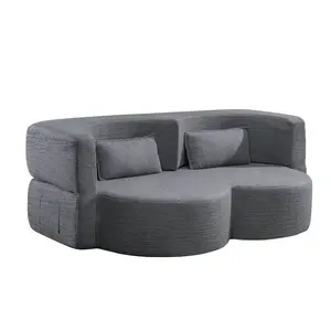 Donext Modern Folding Sofa Bed Floor Sofa Convertible Teddy Bear Fabric Foam Filled Sleeper Futon Double Sofa Suitable for Living Room Guest Office and Apartment Gray