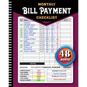 Monthly Bill Payment Checklist: Bill Tracker Notebook, The 4-Year Guide for Families & Money Managers, 960 Billing Records Included!