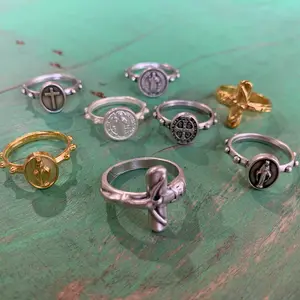 Italian Medal Rosary Rings with Unique Designs and Symbolic Elements