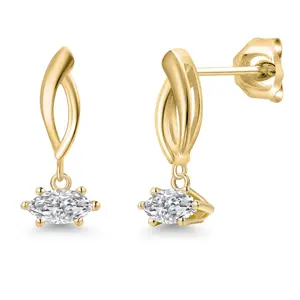 Gem Stone King 10K Yellow Gold 6X3MM Marquise Cut Gemstone Birthstone Infinity Dangle Earrings for Women | Gold Earrings For Women