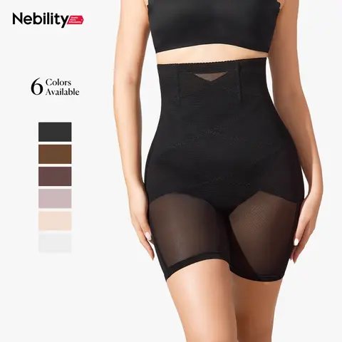 Nebility Women's Seamless High-Waist Leg Shaping Shorts, Compression Tummy Control, Mesh Butt Lift, Waistline Reduction, Body Contouring, Sizes M-L