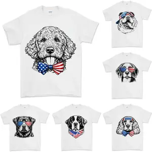 [Sale Up To 50%] Puppy Love Dog T Shirt showcasing 50 dog breeds in 4th of July Graphic, Cute Puppy Independence Day Shirt for Dog Lovers, printed on a cozy Gildan unisex T Shirt for pet lovers