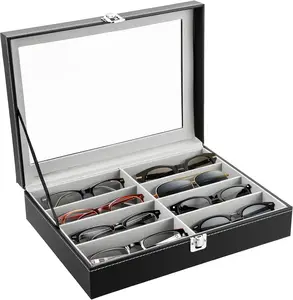 MYFULLY 8 Slot Eyeglass Sunglass Storage Box | PU Leather Multi Sunglasses Organizer for Women Men, Display Case